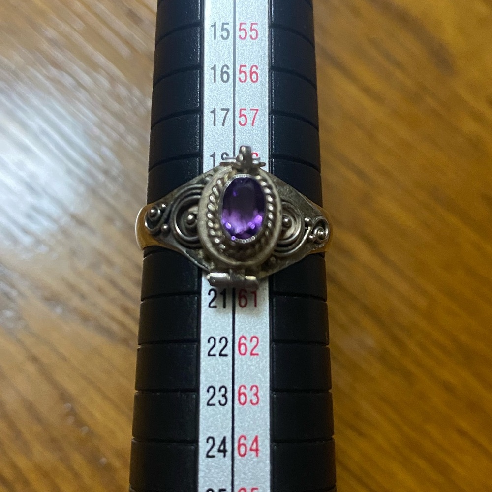 Solid Sterling Silver 925 Natural Amethyst Poison/Pill Ring